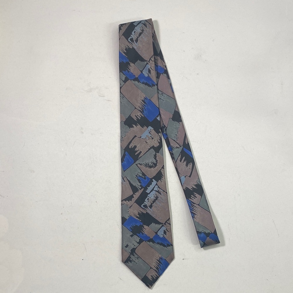 Abstract Brushstroke Pattern Men's Tie in Blue and Gray